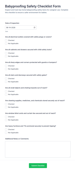 Babyproofing Safety Checklist Form Template
