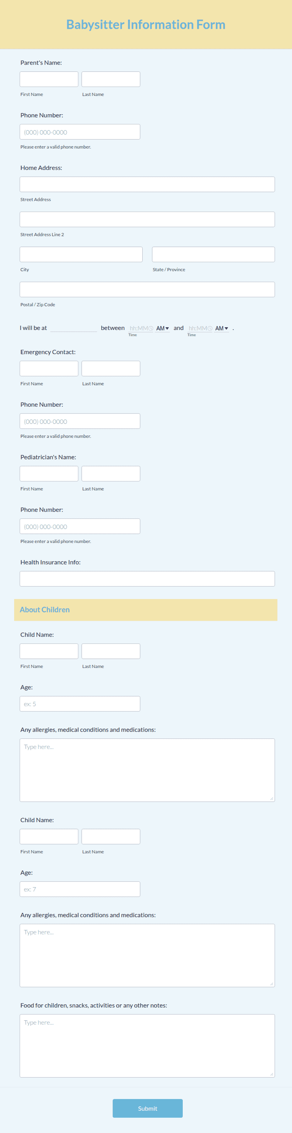 Babynet Forms.pdf Babysitter Information Form Template | Jotform