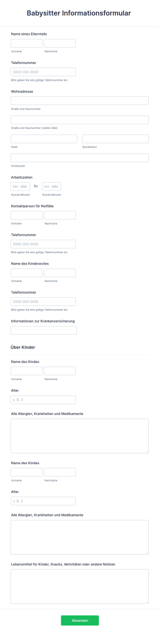 Babysitter Informationsformular