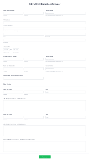 Babysitter Informationsformular Form Template