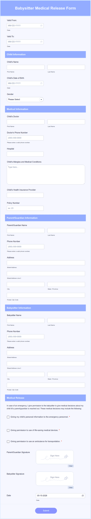 Babysitter Medical Release Form Template