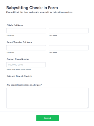 Babysitting Check In Form Template