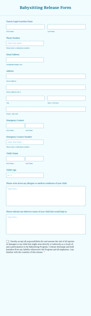 Babysitting Release Form Template