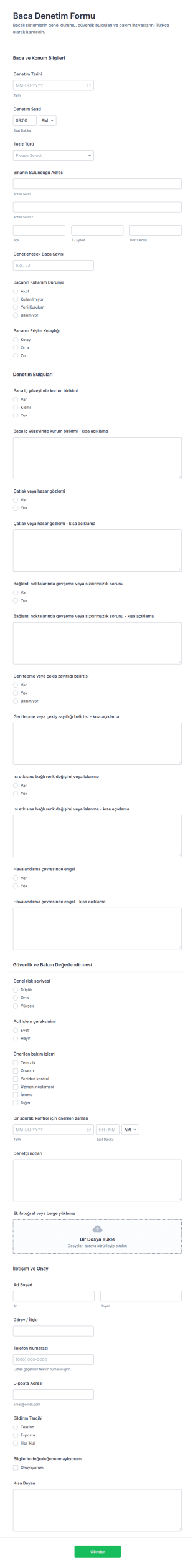 Baca Denetimi Anketi Form Şablonu
