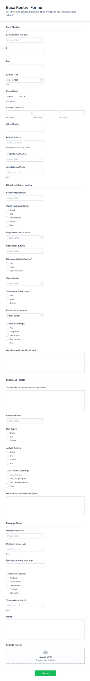 Baca Kontrol Form Şablonu