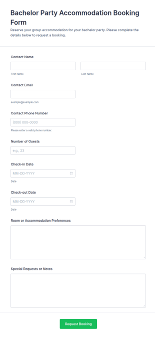 Bachelor Party Accommodation Booking Form Template