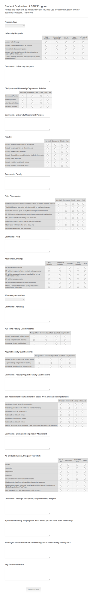 Bachelor Program Evaluation Form Template