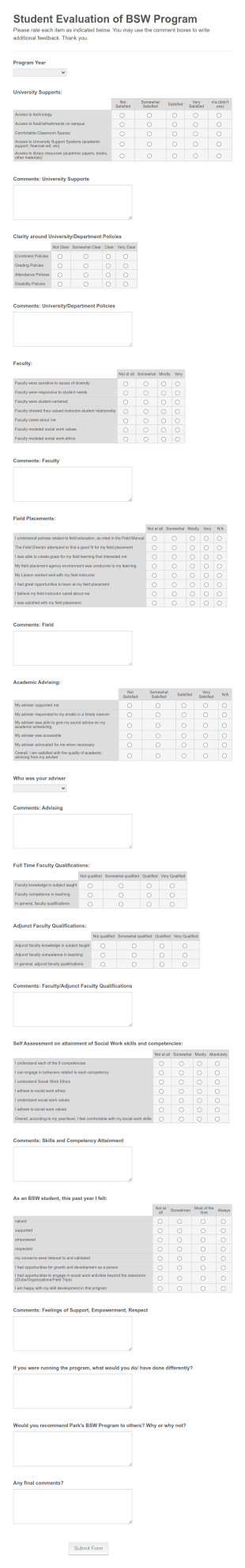 Bachelor Program Evaluation Form Template