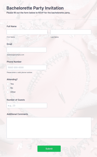 Bachelorette Party Invitation Form Template