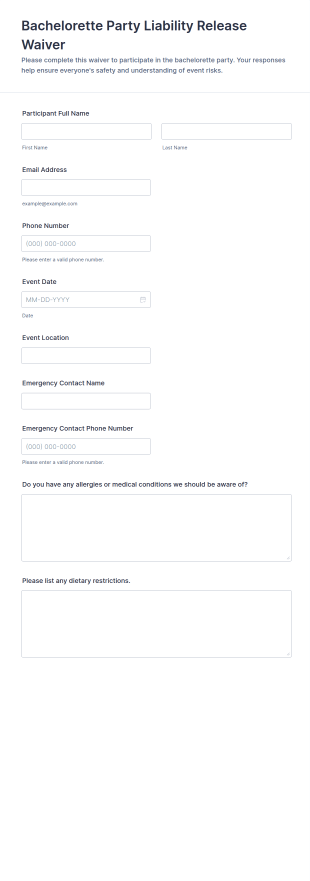Bachelorette Party Liability Release Waiver Form Template
