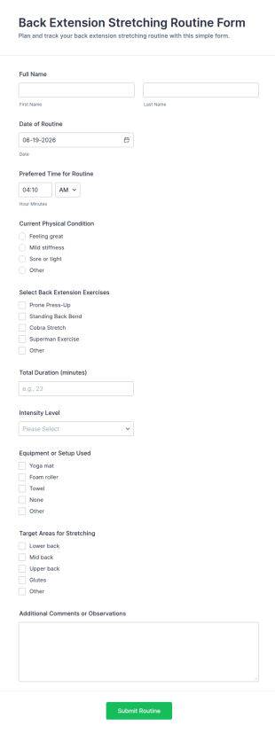 Back Extension Stretching Routine Form Template