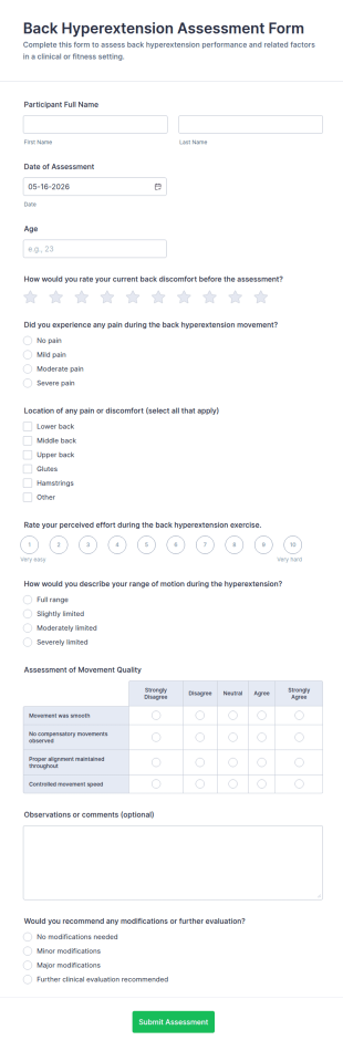Back Hyperextension Assessment Form Template