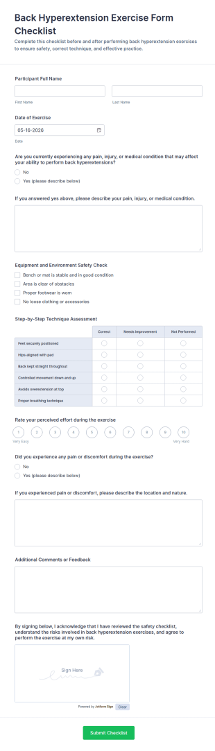 Back Hyperextension Exercise Form Checklist