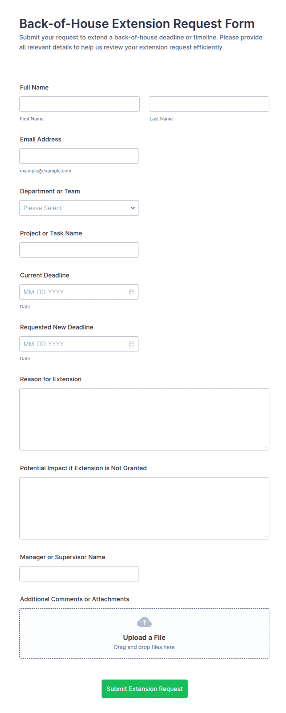 Back-of-House Extension Request Form Template | Jotform