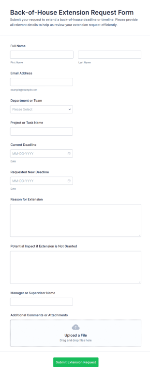 Back Of House Extension Request Form Template