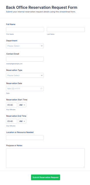 Back Office Reservation Request Form Template