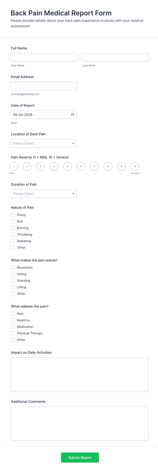Back Pain Medical Report Form Template