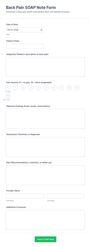 Back Pain SOAP Note Form Template