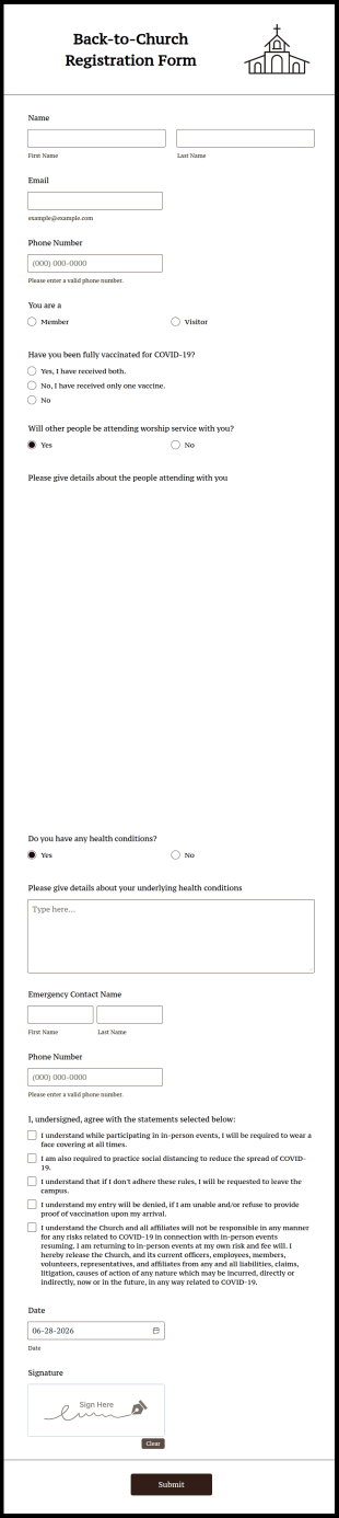Back To Church Registration Form Template