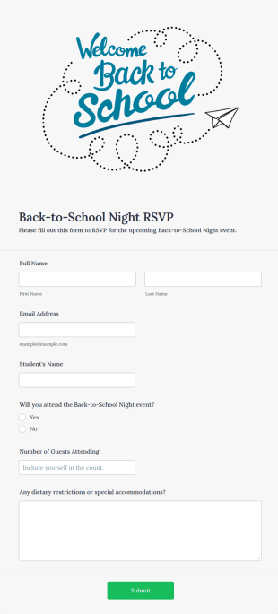 Back To School Night RSVP Form Template