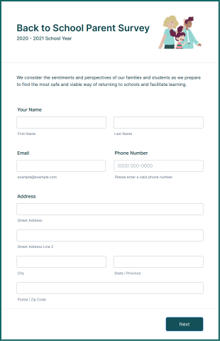 Back To School Parent Survey Form Template