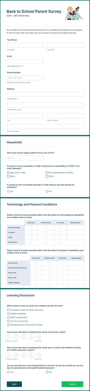 Back To School Parent Survey Form Template