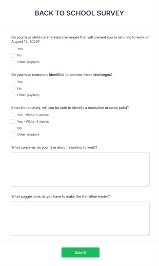 Back To School Survey Form Template