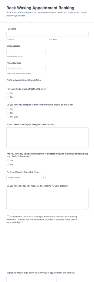 Back Waxing Appointment Booking Form Template