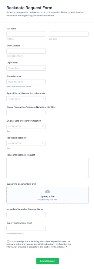 Backdate Request Form Template