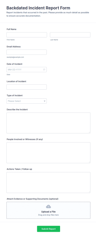Backdated Incident Report Form Template