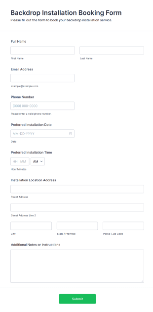 Backdrop Installation Booking Form Template