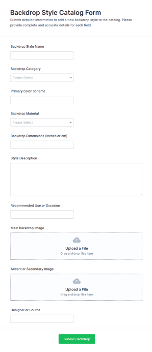 Backdrop Style Catalog Form Template