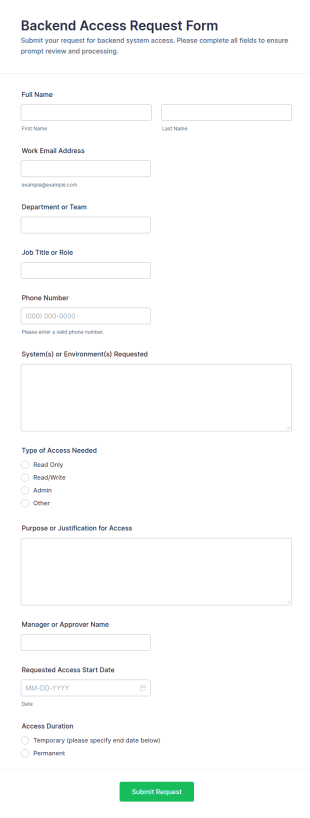Backend Access Request Form Template