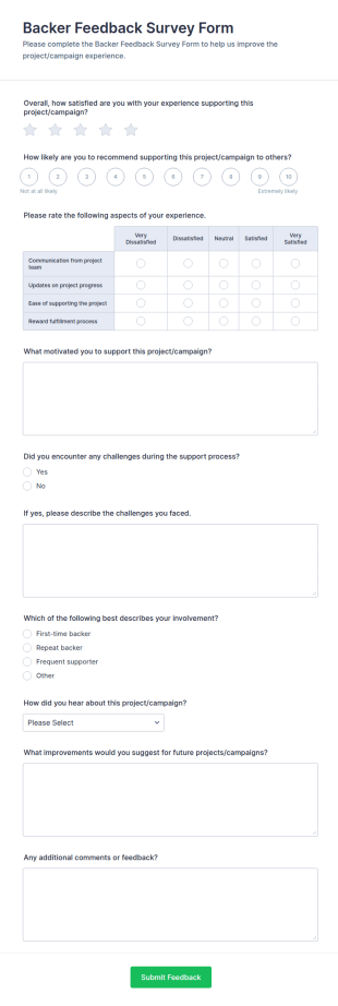 Backer Feedback Survey Form Template