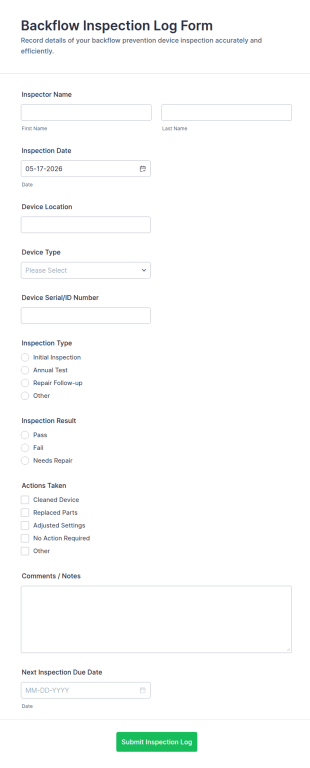 Backflow Inspection Log Form Template