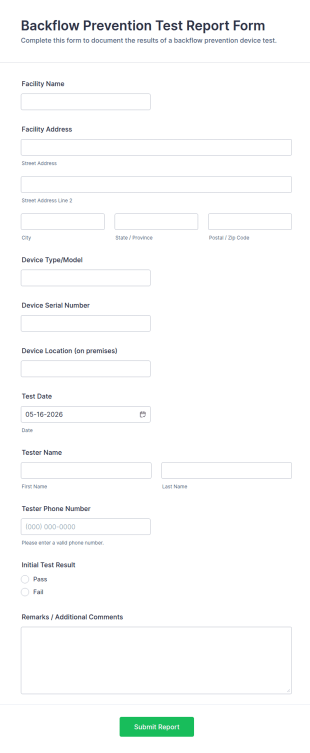 Backflow Prevention Test Report Form Template