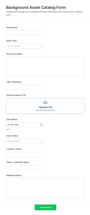 Background Asset Catalog Form Template