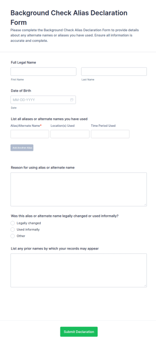 Background Check Alias Declaration Form Template