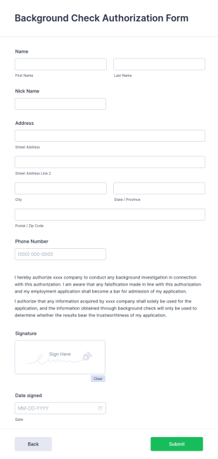 Background Check Authorization Form Template