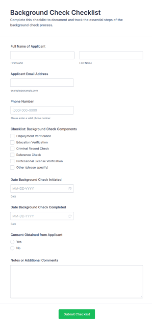 Background Check Checklist Form Template