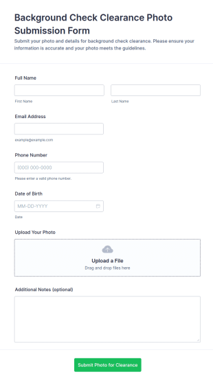 Background Check Clearance Photo Submission Form Template