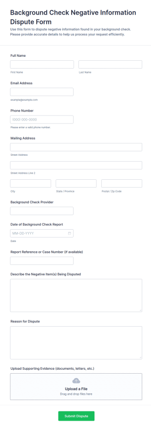 Background Check Negative Information Dispute Form Template