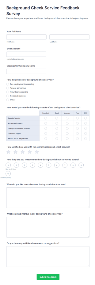 Background Check Service Feedback Survey Form Template