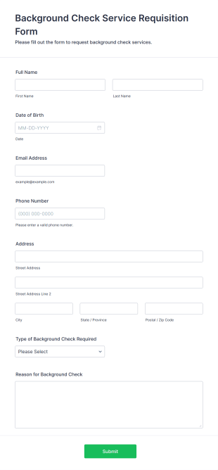 Background Check Service Requisition Form Form Template