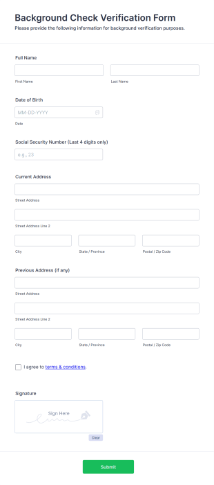 Background Check Verification Form Template