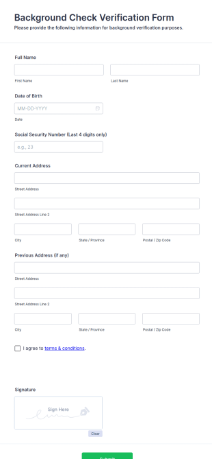 Background Check Verification Form Template