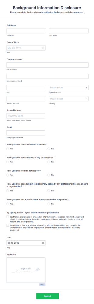 Background Information Disclosure Form Template