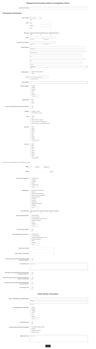 Background Information Intake For Immigration Clients Form Template