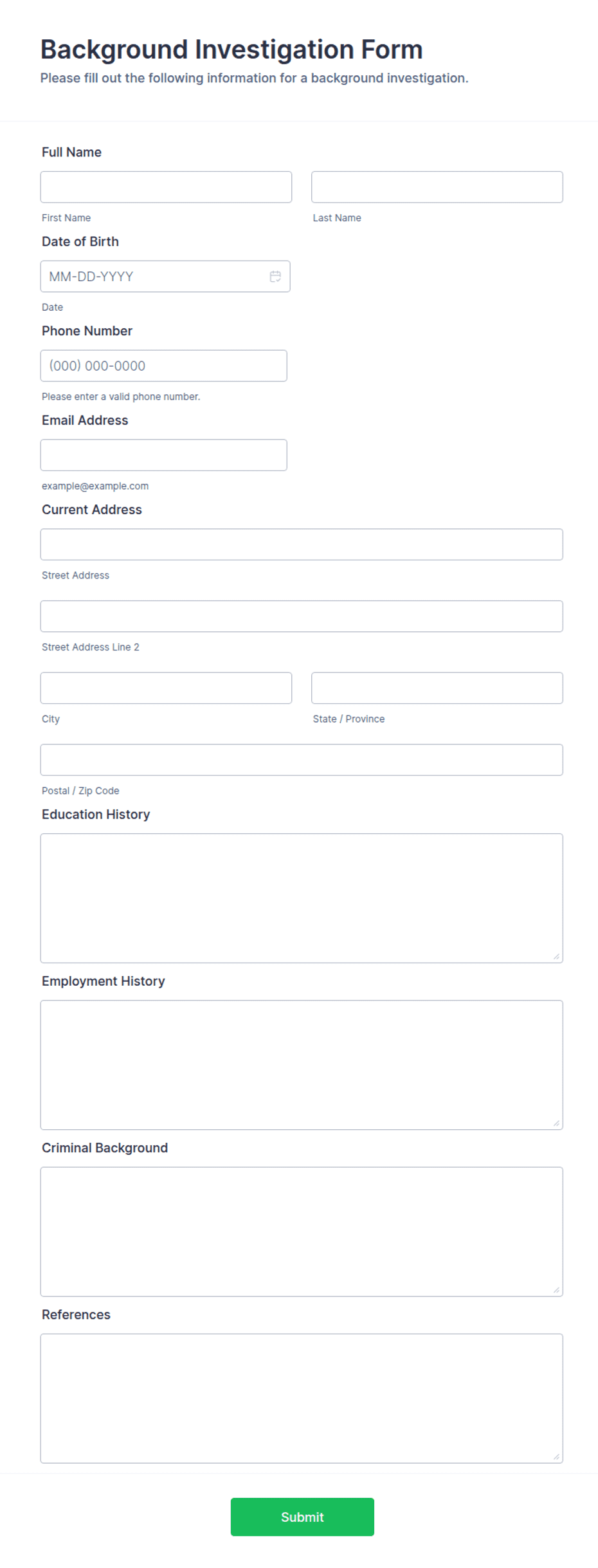 Background Investigation Form Template | Jotform