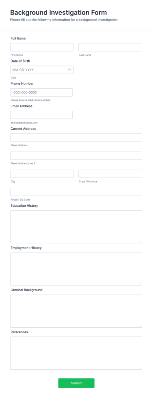 Background Investigation Form Template